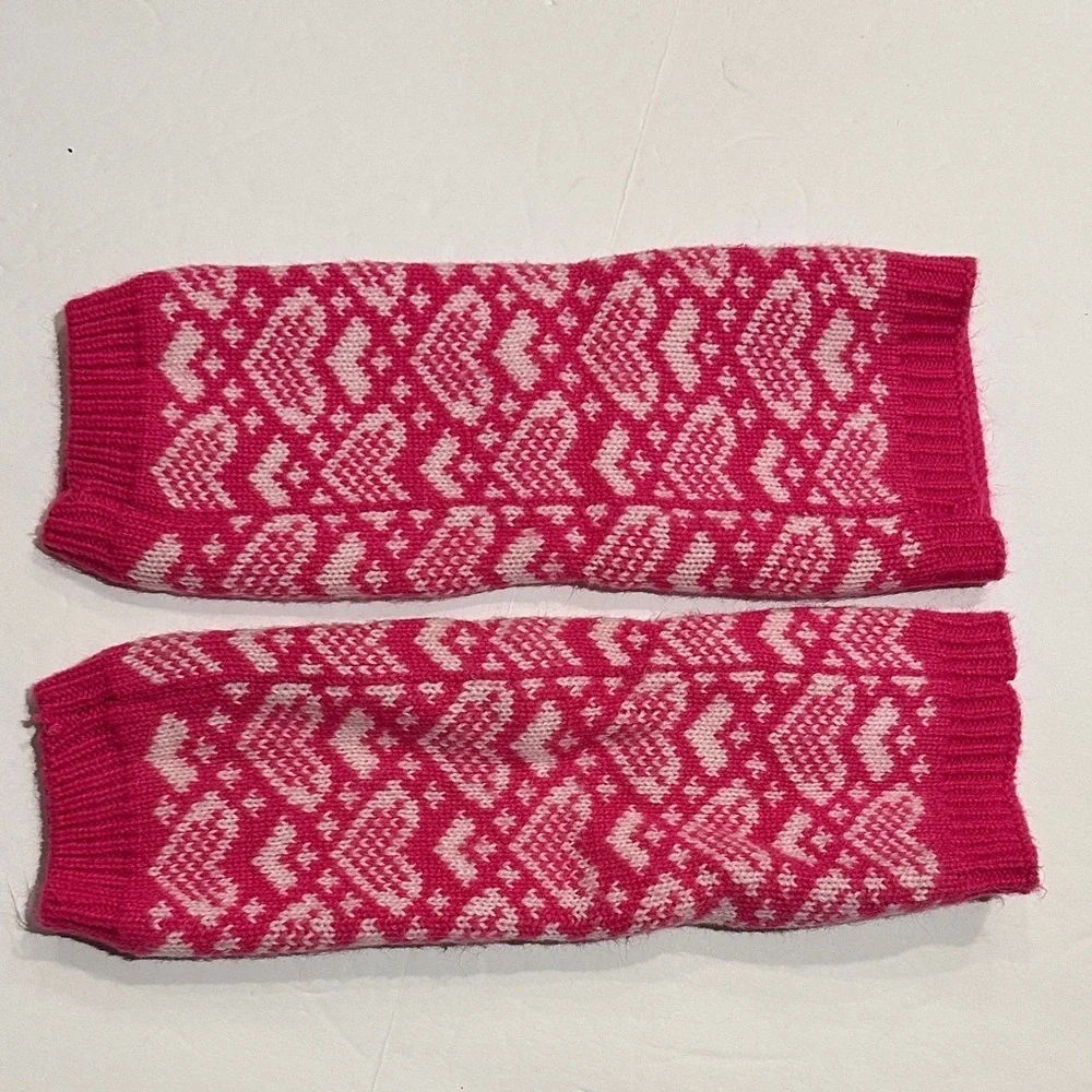 Pink and White Heart Patterned Knit leg warmer/arm warmer set